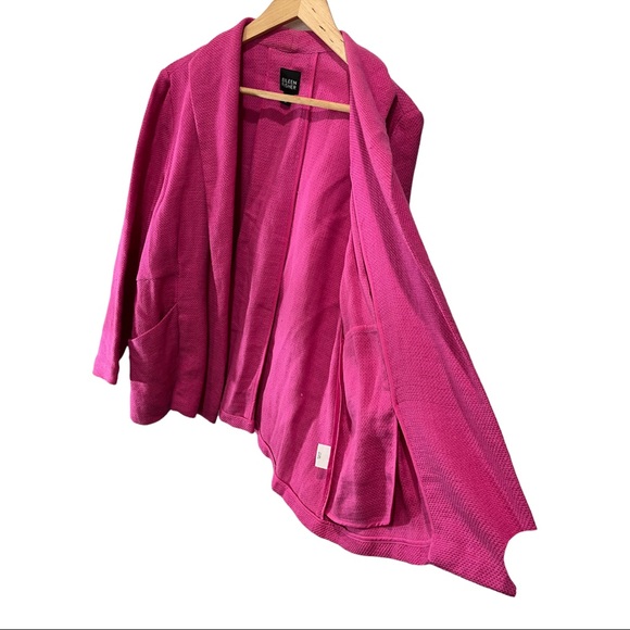 EILEEN FISHER HOT PINK LINEN BLEND COLLARED OPEN FRONT BLAZER JACKET SIZE MEDIUM - Picture 9 of 16